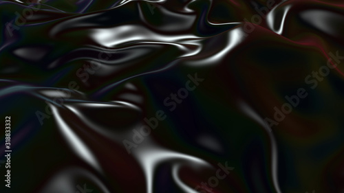 3D render beautiful folds of black silk in full screen, like a beautiful clean fabric background. Simple soft background with smooth folds like waves on a liquid surface. 2