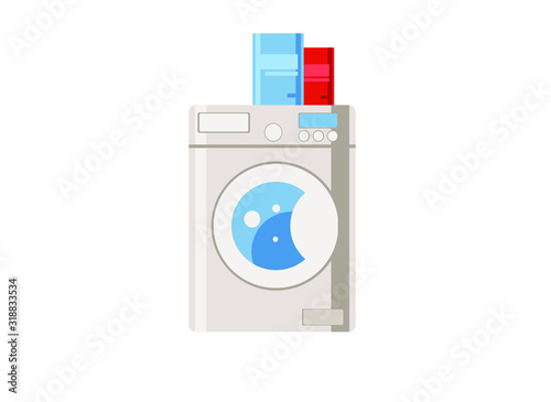 washing machine with powders, vector illustration on a white background