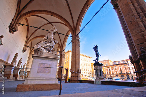 Piazza della Signoria in Florence square landmarks and statues view photo