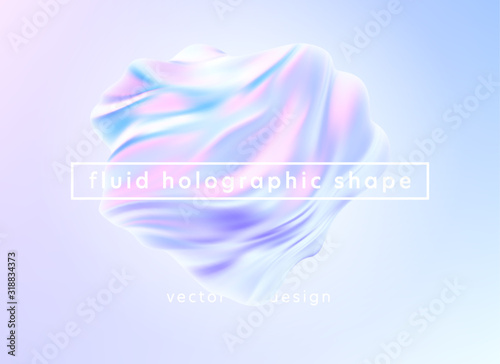 Trendy realistic pattern with holographic 3d shape on blue background for banner design. Fluid shape background. Rainbow background. Design template. Fluid holographic pattern. Vector illustration