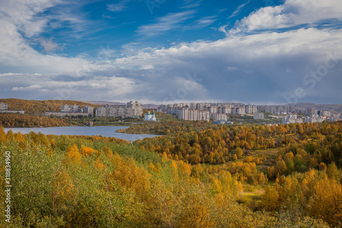 Autumn in Murmansk. Can see the Church of the Savior on Waters. Taken in Murmansk Russia September 2014
