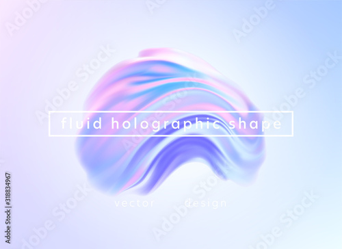 Trendy realistic pattern with holographic 3d shape on blue background for banner design. Fluid shape background. Rainbow background. Design template. Fluid holographic pattern. Vector illustration