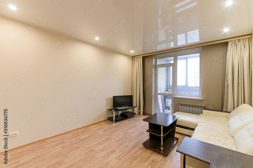 Fototapeta premium Russia, Moscow- September 10, 2019: interior room apartment modern bright cozy atmosphere. general cleaning, home decoration, preparation of house for sale