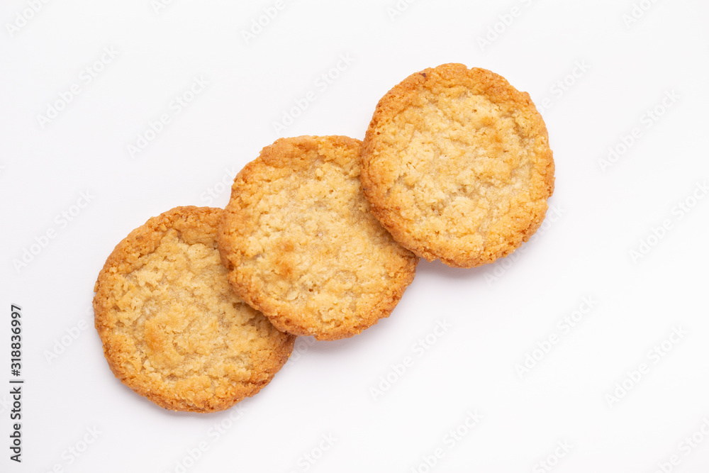 Oatmeal cookies on a white background, food