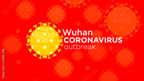 wuhan corona virus outbreak strain model Novel coronavirus 2019-nCoV with text Wuhan coronavirus outbreak on red background flat style illustration 