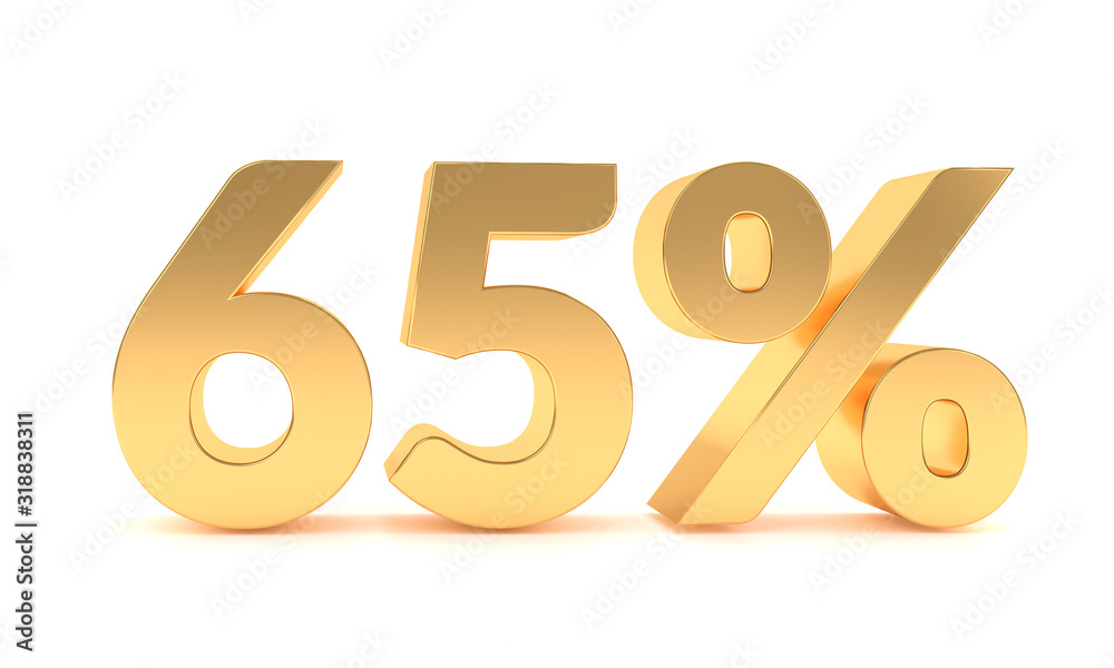3d 65 percent discount sale promotion. 65% discount isolated on white background. Sixty five percent off discount
