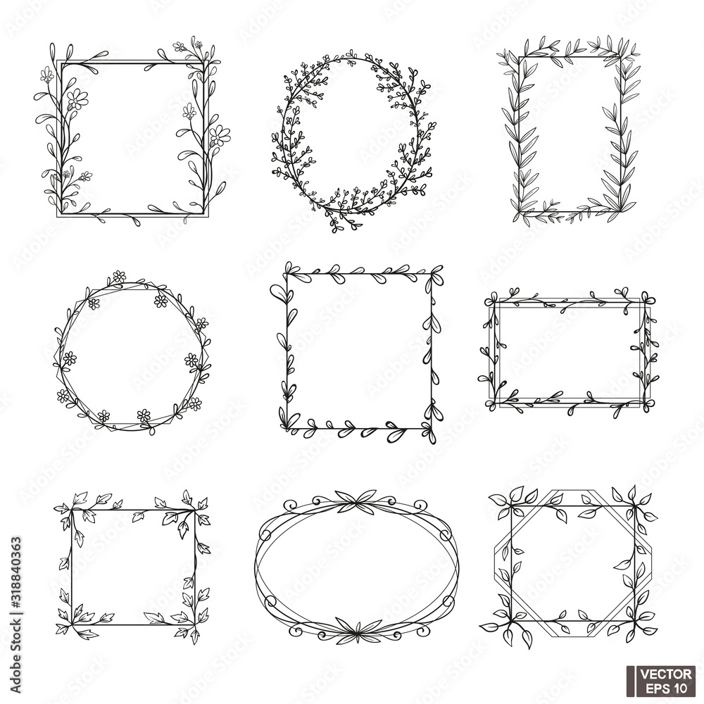 Set of floral frames isolated on white background