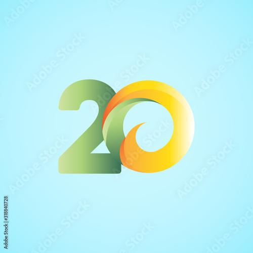 20 Years Anniversary Celebrations Yellow Green Vector Template Design Illustration
