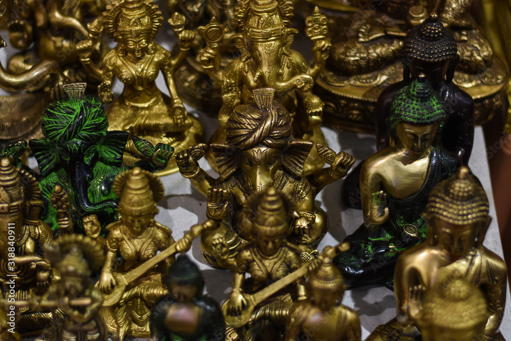 lord Ganesha statue  on a shop of Indian statue street market in Delhi, Indian Culture 