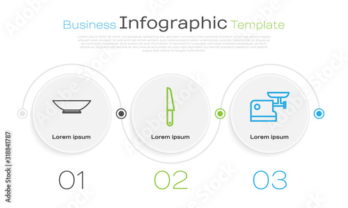 Set line Bowl, Knife and Kitchen meat grinder. Business infographic template. Vector