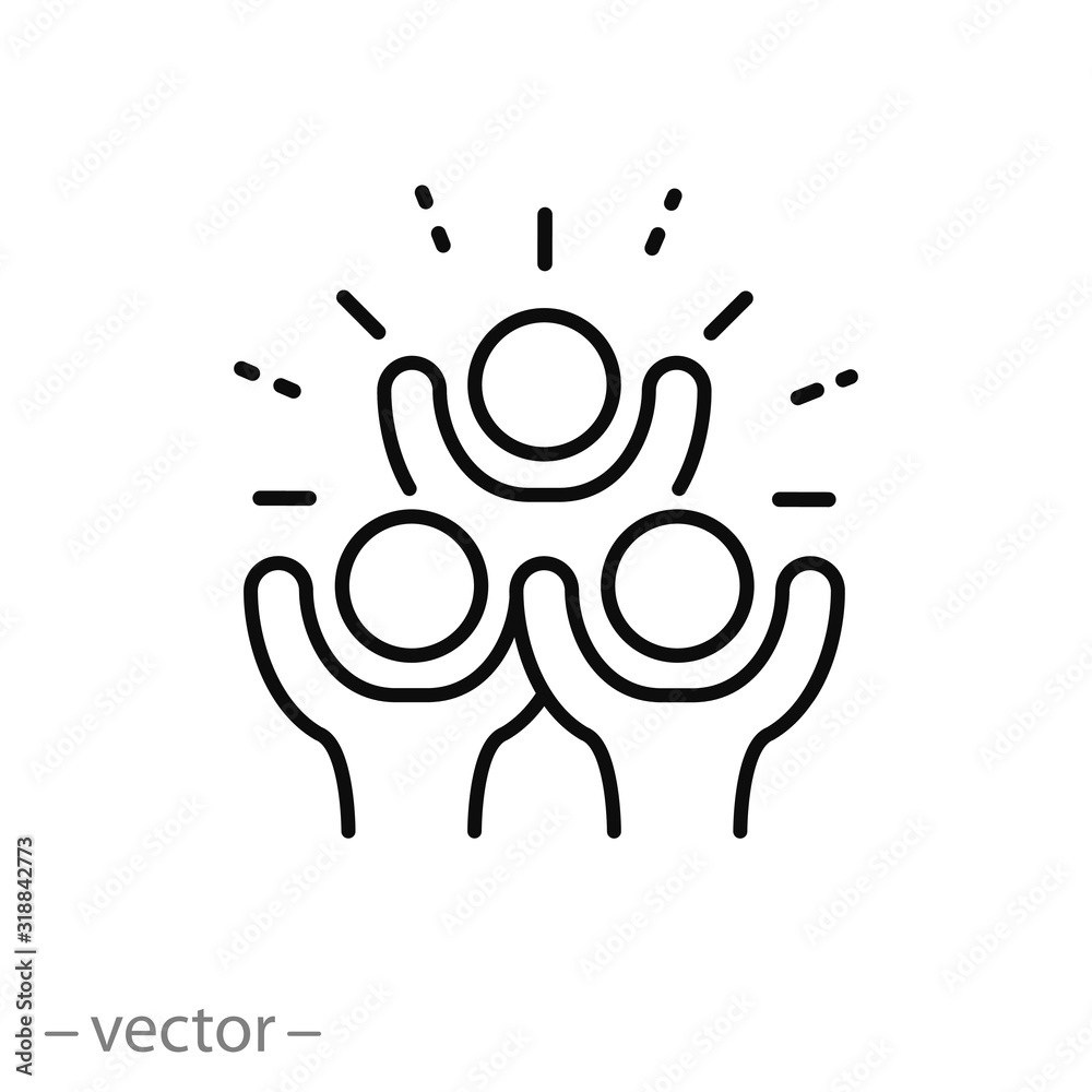 group happy people icon, party friends, joy expression feeling, thin ...