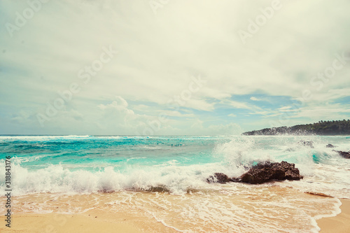 Stormy weather. Beautiful seascape with cloudy sky.
