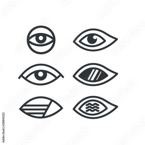 Evil Seeing eye symbol set. Occult mystic emblem, graphic design tattoo. Esoteric sign alchemy, decorative style, providence sight. Vector illustration.
