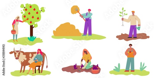 Cartoon farmer set isolated on white background - people in farm situations © Kudryavtsev