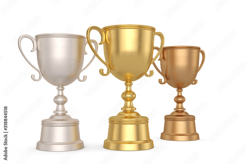 Gold Silver Bronze Trophy isolated on white background. 3D illustration. Gold Silver Bronze Trophy isolated on white background. 3D illustration.