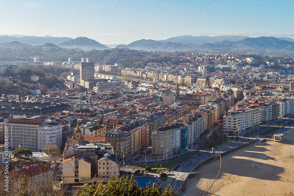 A panoramic image of Donostia city in the Basque Country, Spain