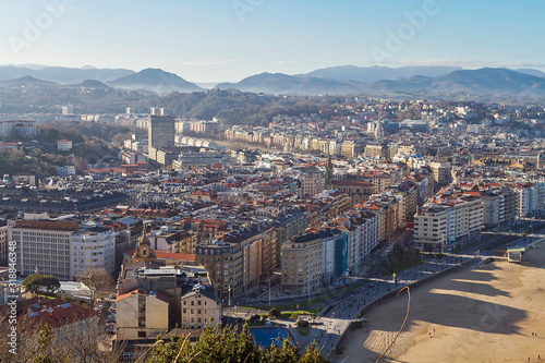 A panoramic image of Donostia city in the Basque Country, Spain