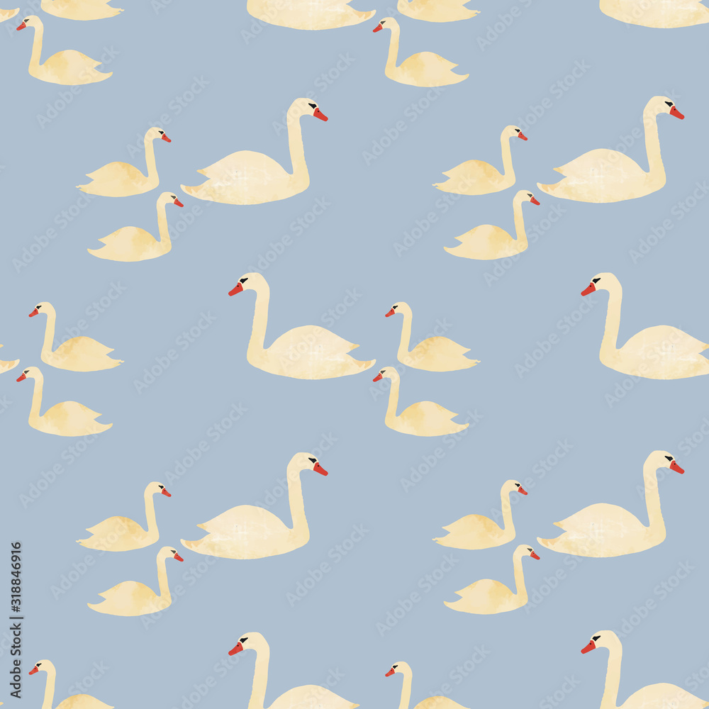 Vintage white swan background seamless pattern print design