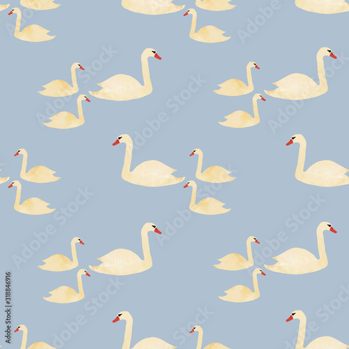 Vintage white swan background seamless pattern print design