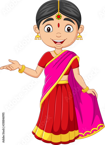 Cartoon Indian woman in traditional clothes