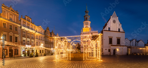 Christmas decorations in front of the town hall in Poznan