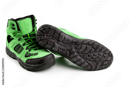 men's winter boots green for expeditions of travel isolated the a white background