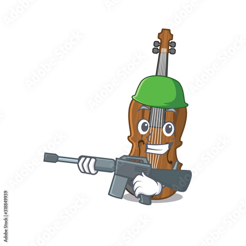 A cartoon design of violin Army with machine gun