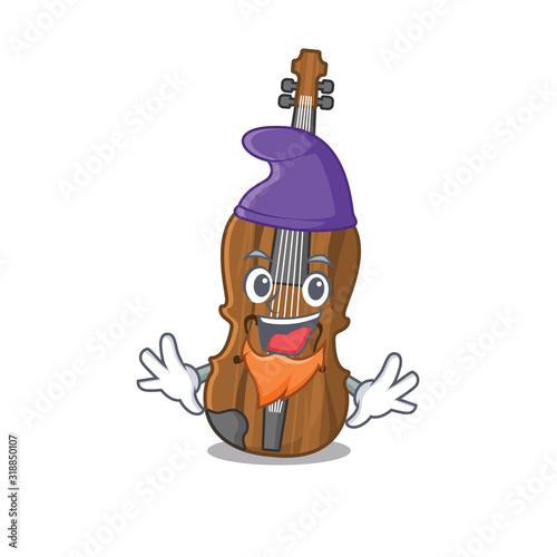 Funny violin cartoon mascot performed as an Elf