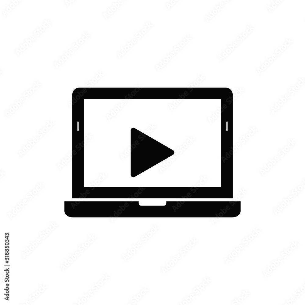 play icon on laptop. watch video on laptop, smart device play icon on laptop. watch video on laptop, smart device