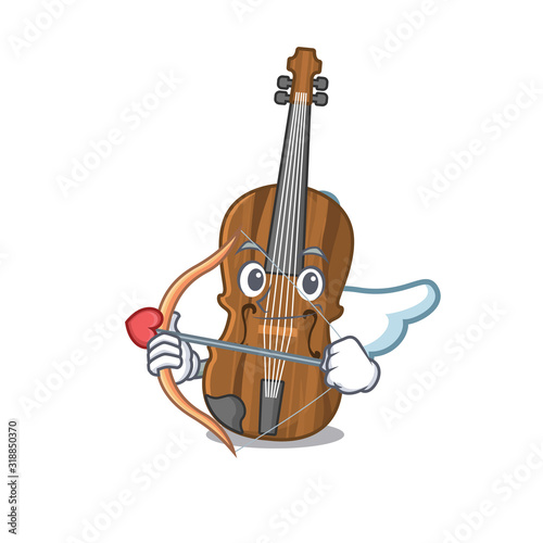 Romantic violin Cupid cartoon character with arrow and wings