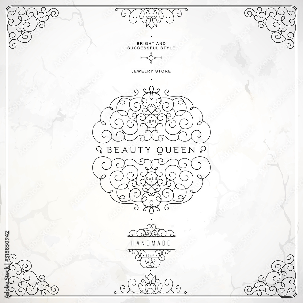 Collection of templates. Flourishes calligraphic ornaments and frames. Good for logos, books, jewelry, badges, postcard, banners, signes Vector illustration