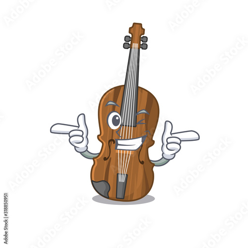 mascot cartoon design of violin with Wink eye