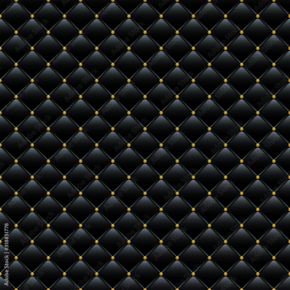 Black leather sofa cover with golden buttons background. Vector luxury  seamless pattern. Stock Vector | Adobe Stock