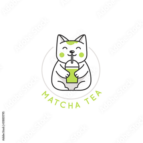 Vector abstract logo and branding design template in trendy linear minimal style - green matcha tea