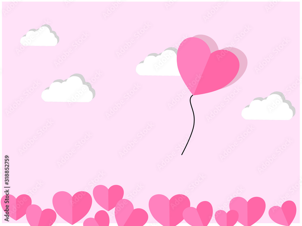 Heart balloon floating on cloud background Heart balloon floating on cloud background
