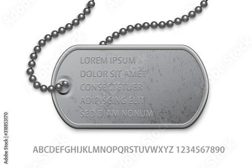 Badge military with chain text template on white photo