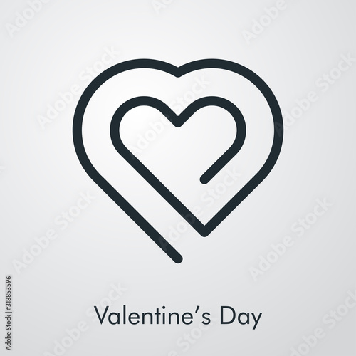 Día de san Valentín. Icono plano lineal nudo en forma de corazón en fondo gris