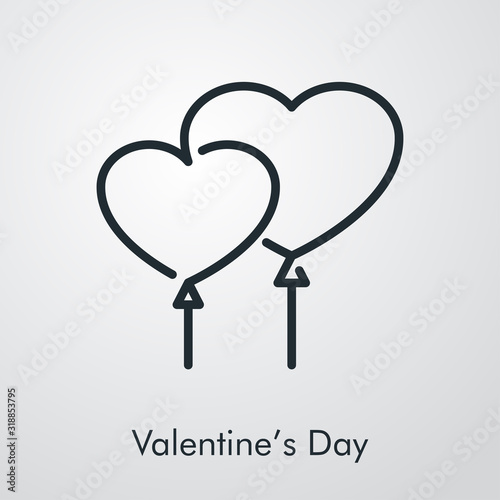 Día de san Valentín. Icono lineal globo en forma de corazón en fondo gris