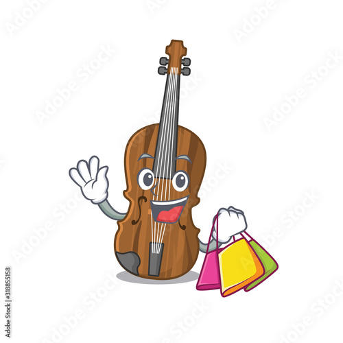 A happy rich violin waving and holding Shopping bag