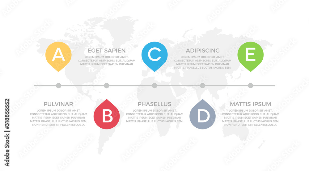 Set of yellow and red, blue, green elements for infographic with world map presentation slides. Set of yellow and red, blue, green elements for infographic with world map presentation slides.