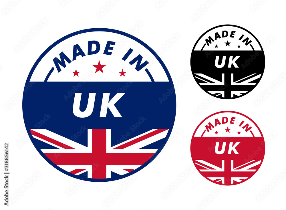 Made in UK with and UK flag for label, stickers, badge Made in UK with and UK flag for label, stickers, badge