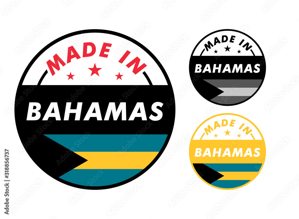 Made in Bahamas with and Bahamas flag for label, stickers, badge
