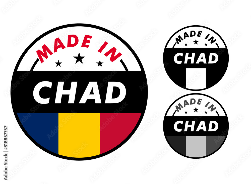 Made in Chad with and Chad flag for label, stickers, badge