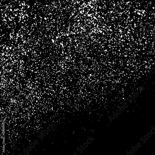 White Grainy Texture Isolated On Black Background. Dust Overlay. Light Coloured Noise Granules. Snow Vector Elements. Digitally Generated Image. Illustration, Eps 10.