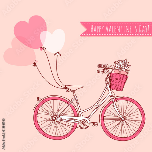 valentins, tag, happy, valentins, bicycle, bike, isoliert, sport, rad, weiß, rad fahren, radeln, jahrgang, alt, retro, pedal, automobile, reiten, abbildung, transport, fahrrad, getriebe, einrahmen, be