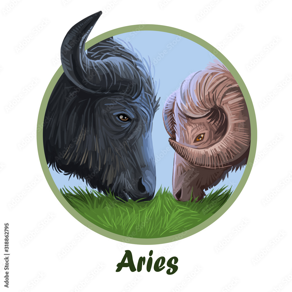 Aries metal ox year horoscope zodiac sign isolated. Digital art  illustration of chinese new year symbol, astrology lunar calendar sign.  Horned animal, aries horoscope icon, oriental cow Stock Illustration |  Adobe Stock