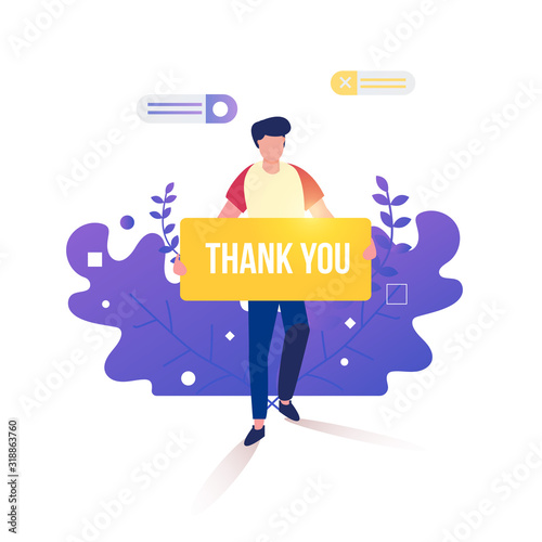 A man with thank you sign board, The boy holds a thank you sign