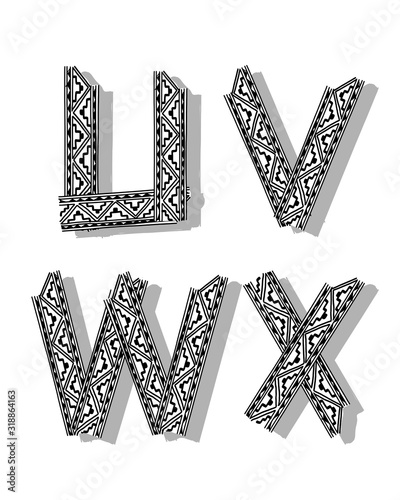 Ethnic font set. Tribal african ornament. Letters for your design