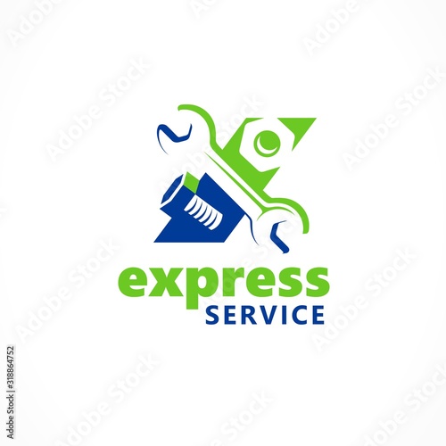 Logo express service repair silhouette wrench, screw-nut