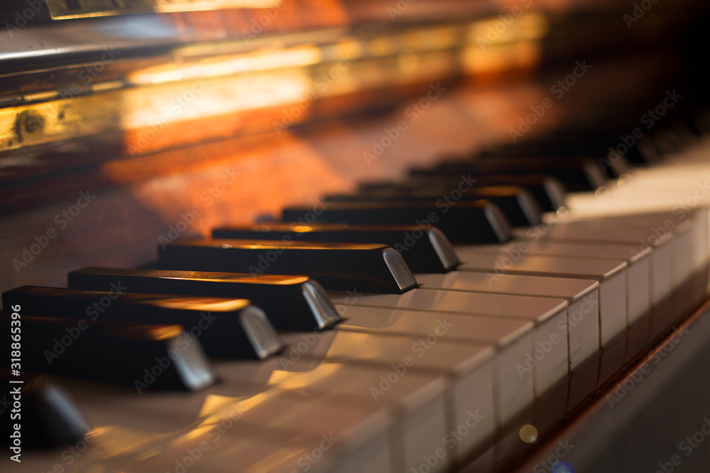 old Piano vintage background with selective focus. Warm tone